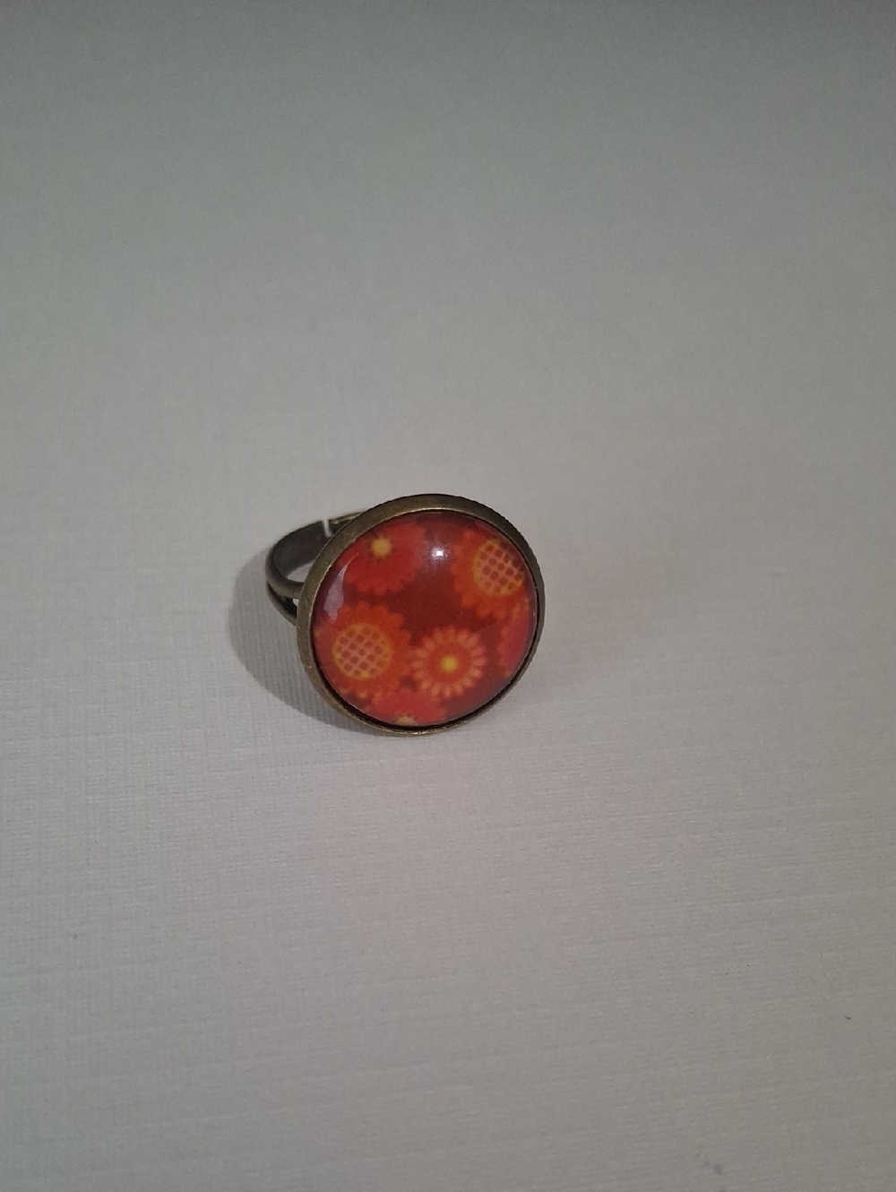 Vintage-Inspired Orange Floral  Dome Ring